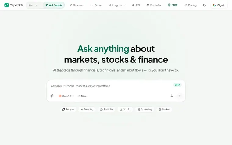 Screenshot of the Tapetide homepage