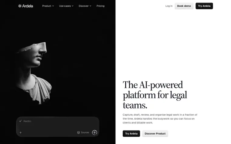Screenshot of the Ardela homepage