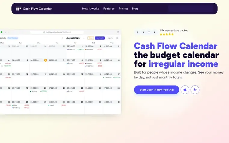 Screenshot of the Cash Flow Calendar homepage