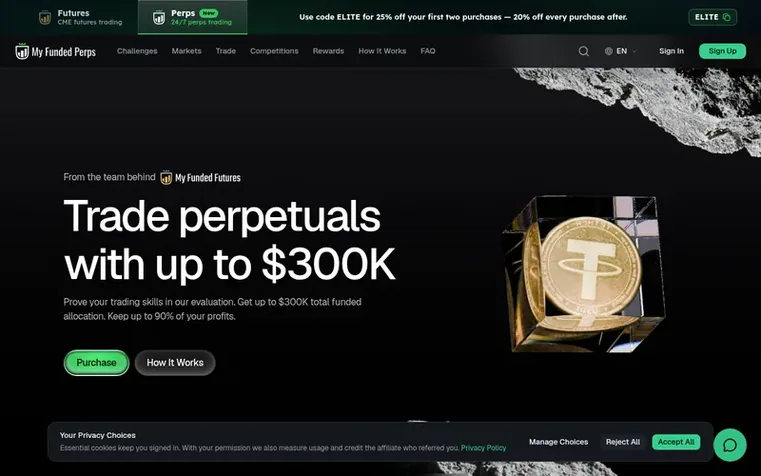 Screenshot of the MyFundedPerps homepage