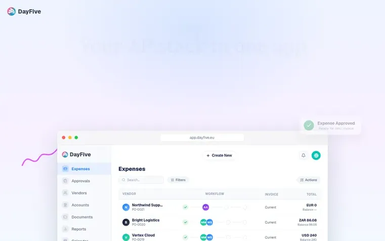 Screenshot of the DayFive homepage