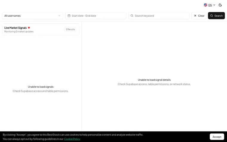 Screenshot of the BestStock AI homepage