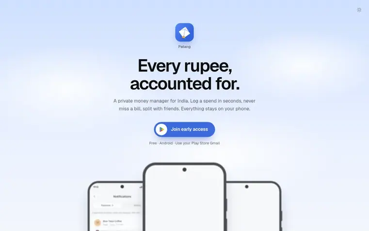 Screenshot of the Patang homepage