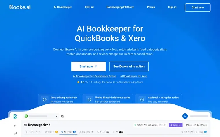 Screenshot of the Booke AI homepage