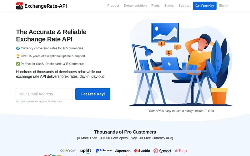 Screenshot of the ExchangeRate-API homepage