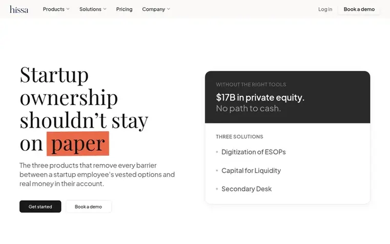 Screenshot of the Hissa™ homepage