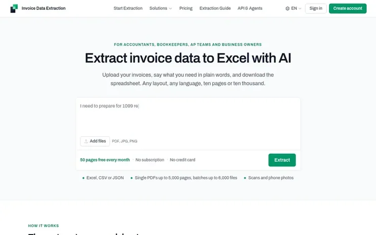 Screenshot of the Invoice Data Extraction homepage