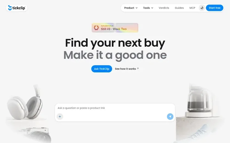 Screenshot of the TickClip homepage