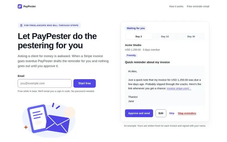 Screenshot of the PayPester homepage