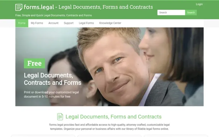 Screenshot of the forms.legal homepage
