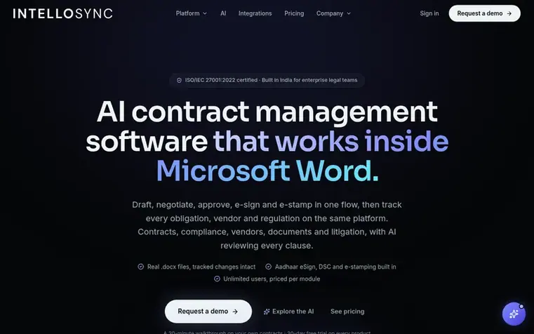 Screenshot of the IntelloSync homepage