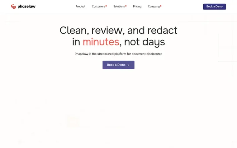 Screenshot of the Phaselaw homepage