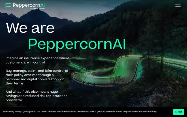 Screenshot of the Peppercorn homepage