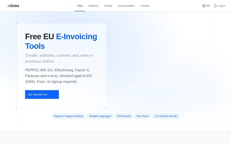 Screenshot of the aiDoks homepage