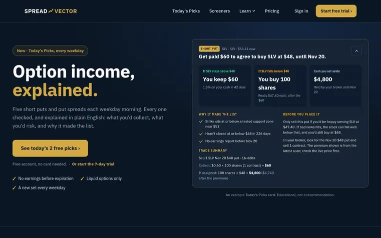 Screenshot of the SpreadVector homepage