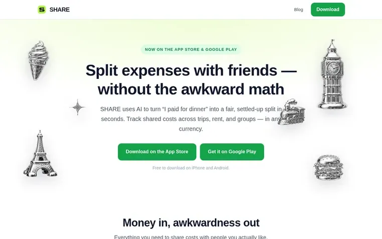Screenshot of the SHARE homepage