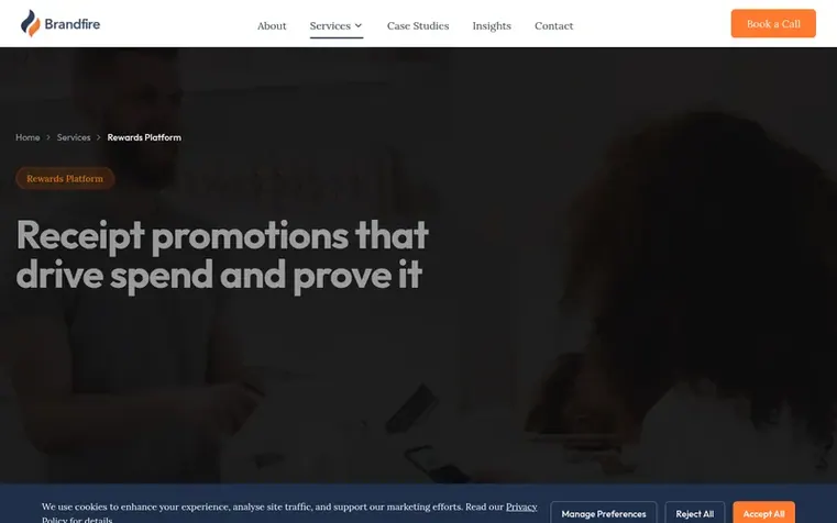 Screenshot of the Brandfire homepage