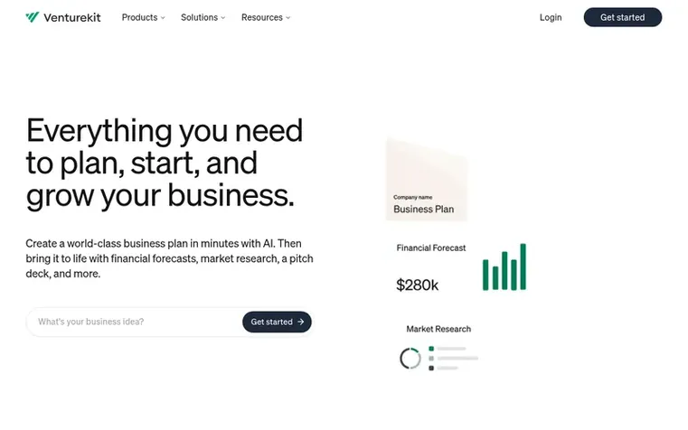 Screenshot of the Venturekit homepage