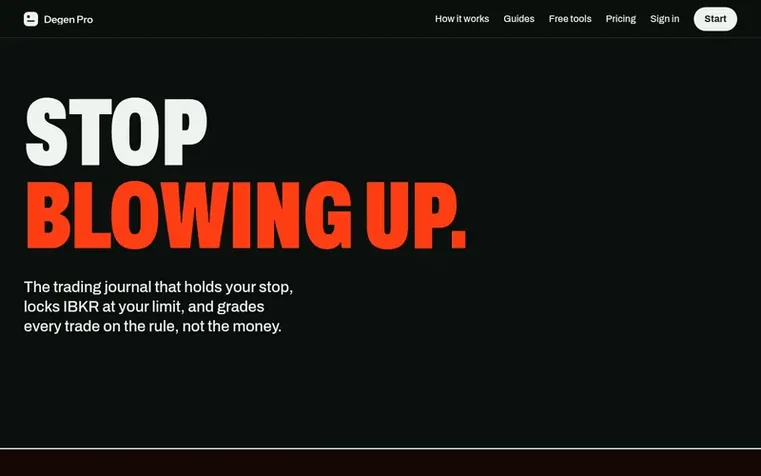 Screenshot of the Degen Pro homepage