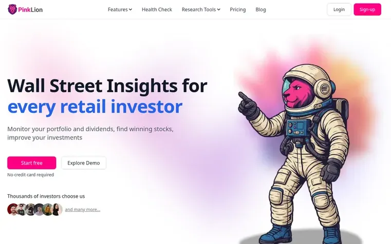 Screenshot of the PinkLion™ homepage