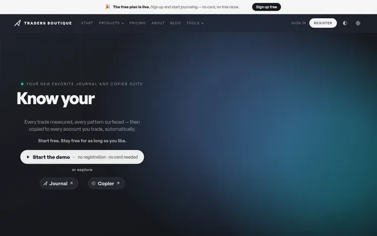 Screenshot of the Traders Boutique homepage