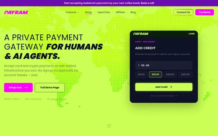 Screenshot of the PayRam homepage