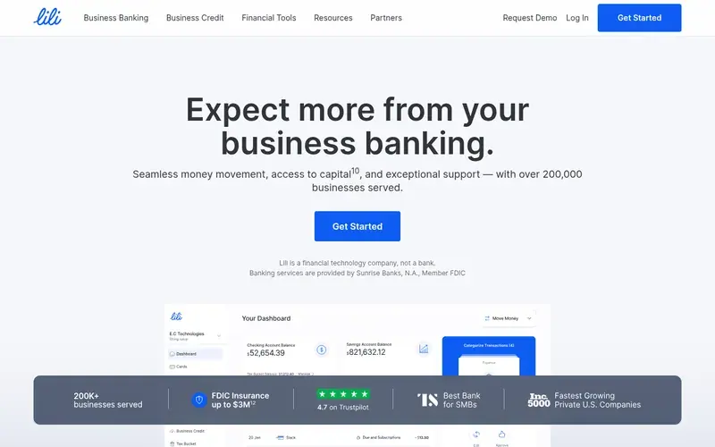 Screenshot of the Lili homepage