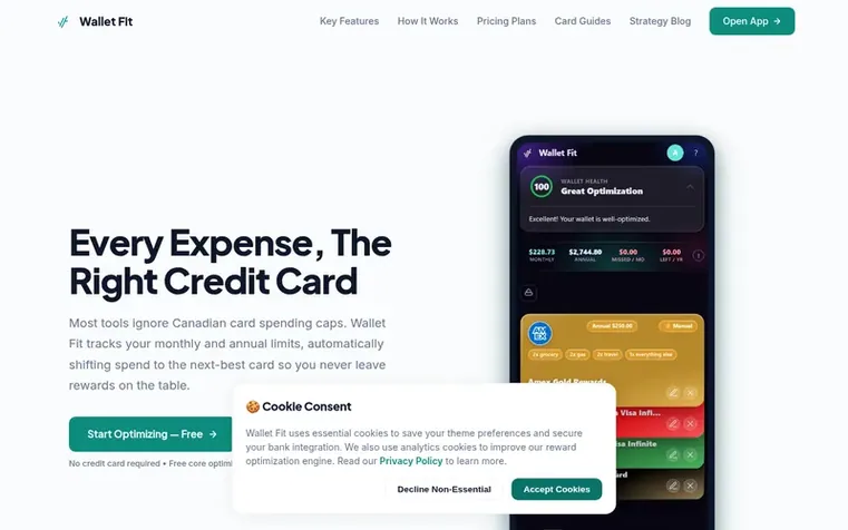 Screenshot of the Wallet Fit homepage