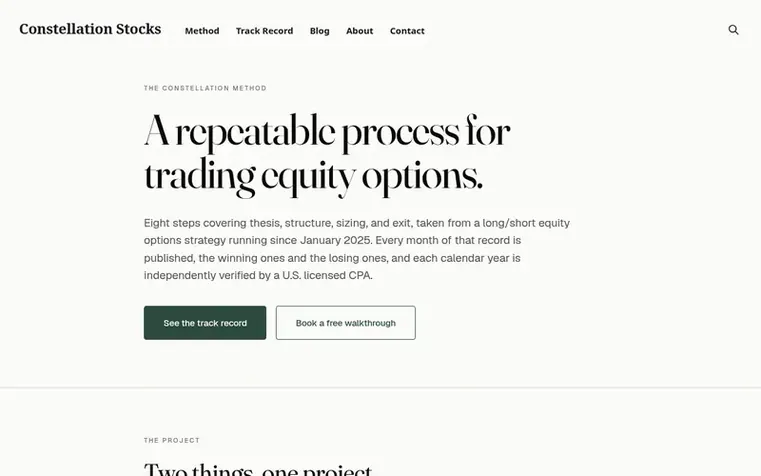 Screenshot of the Constellation Stocks homepage