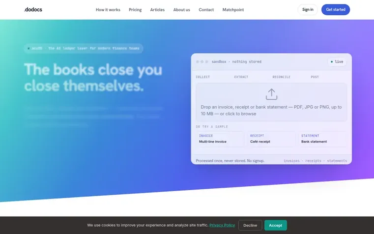 Screenshot of the dodocs.ai homepage