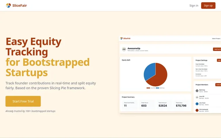 Screenshot of the SliceFair homepage
