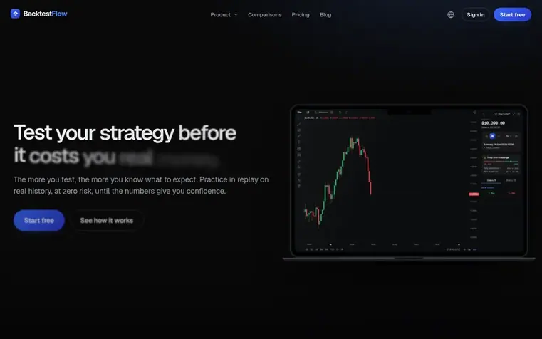 Screenshot of the BacktestFlow homepage