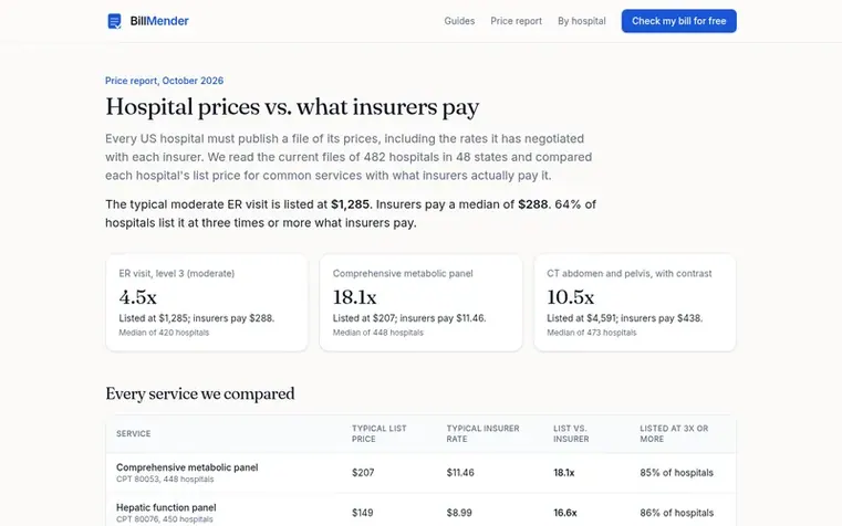 Screenshot of the BillMender homepage