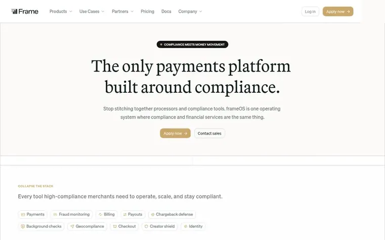 Screenshot of the Frame homepage