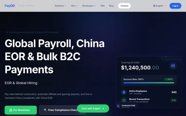 Screenshot of the PayDD homepage