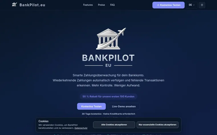Screenshot of the BANKPILOT homepage