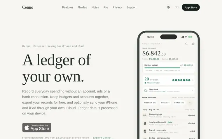 Screenshot of the Cenno homepage
