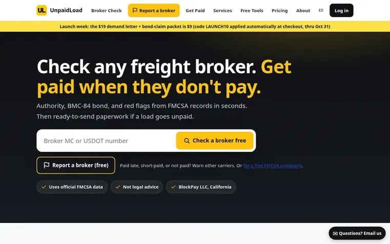 Screenshot of the UnpaidLoad homepage