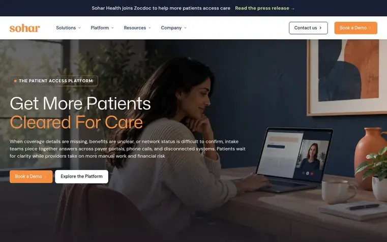 Screenshot of the Sohar Health homepage