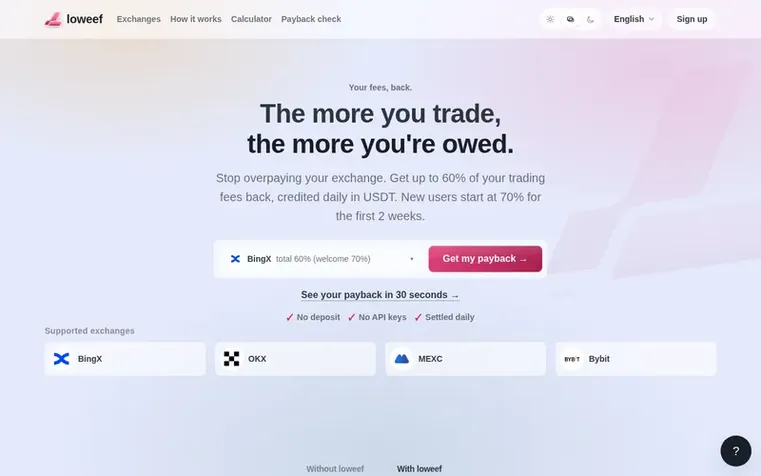 Screenshot of the loweef homepage