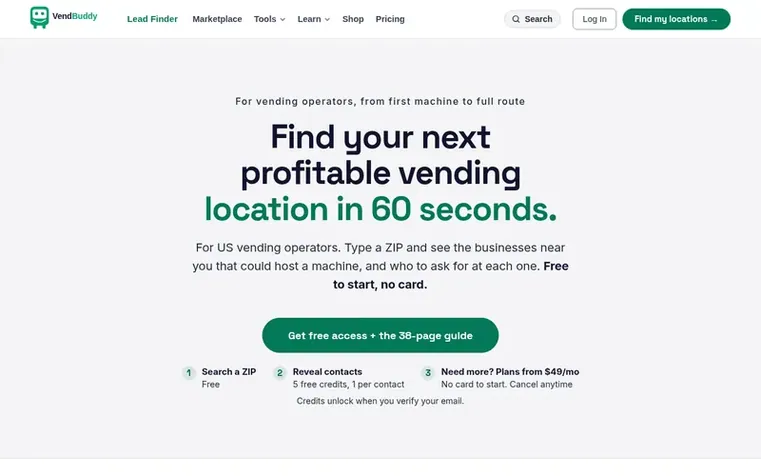 Screenshot of the VendBuddy homepage