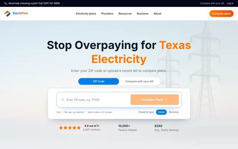 Screenshot of the SlashPlan homepage