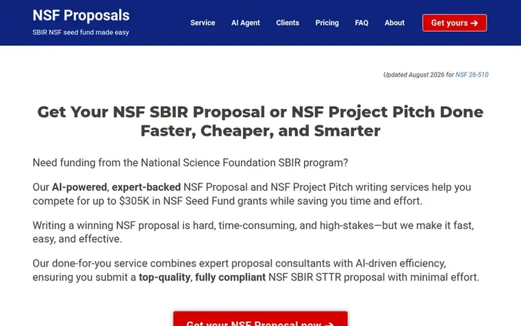 Screenshot of the NSF Proposals homepage