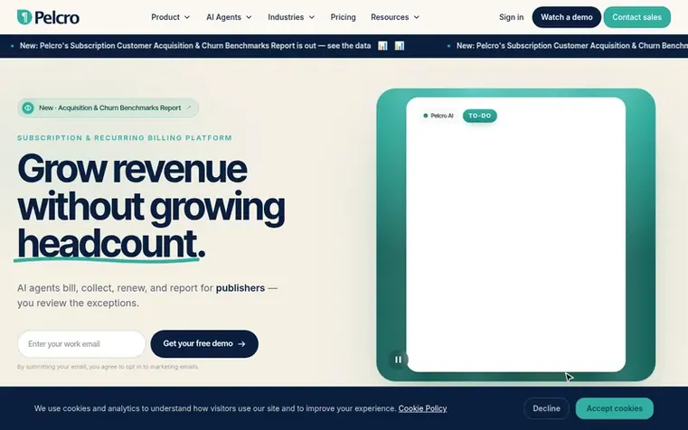 Screenshot of the Pelcro homepage