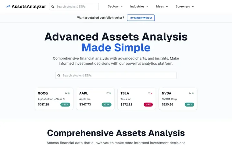 Screenshot of the AssetsAnalyzer homepage