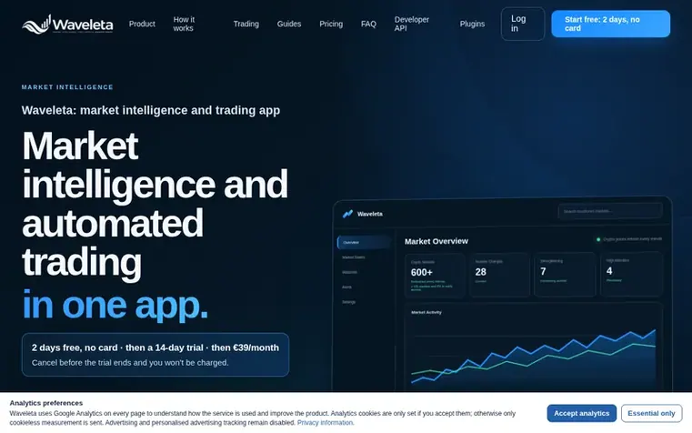 Screenshot of the Waveleta homepage