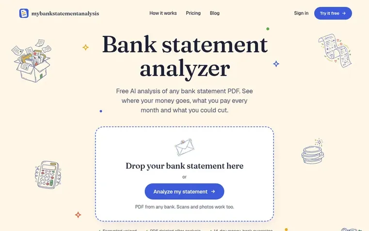 Screenshot of the mybankstatementanalysis homepage