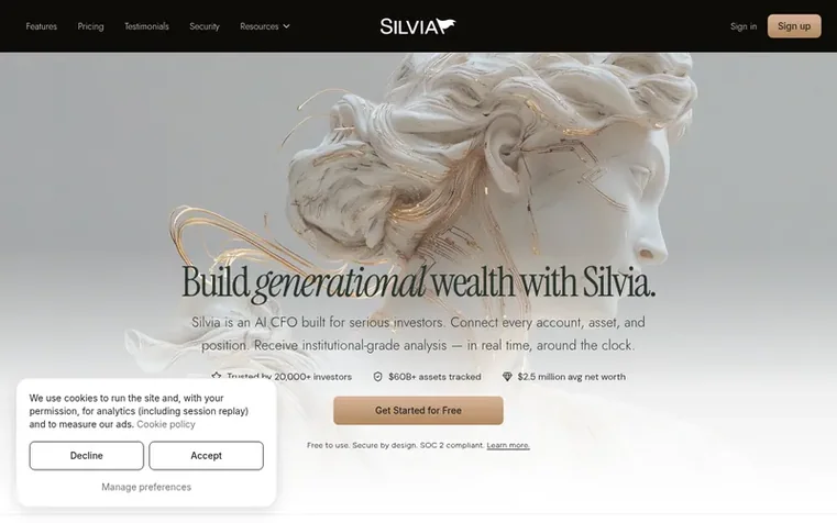 Screenshot of the Silvia homepage