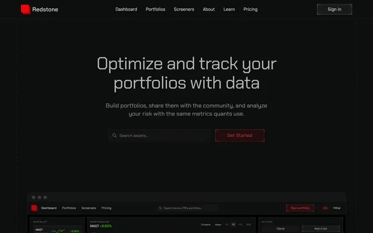 Screenshot of the Redstone homepage
