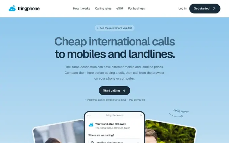 Screenshot of the TringPhone homepage